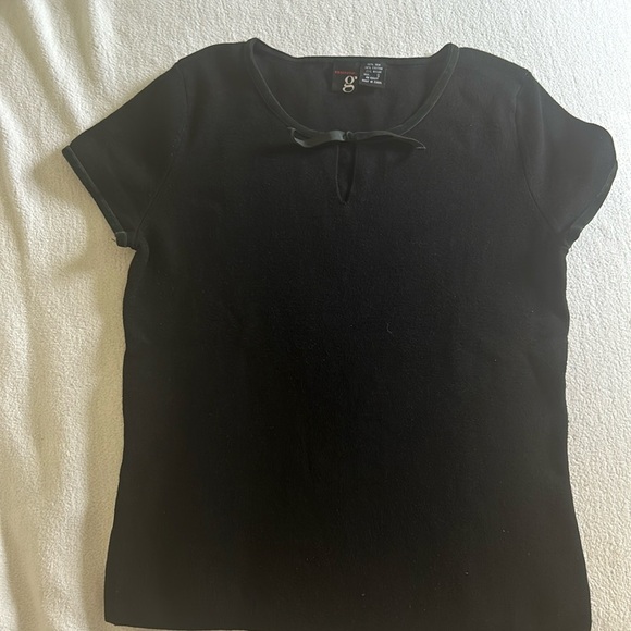 Knitted black top,55%silk20%cotton 25 nylon, velvet deco at arm and neck size S - Picture 1 of 6